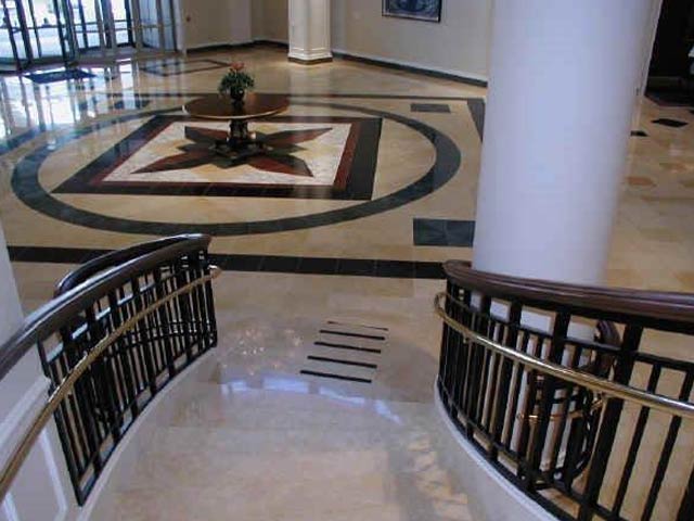 Detail of Dover Downs curved staircase banisters